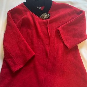 Red Wool Jacket with Brooch Button Closure
